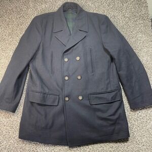 Lauren Ralph Lauren Men's 46L Wool Blend Double Breasted Pea Coat Black Jacket